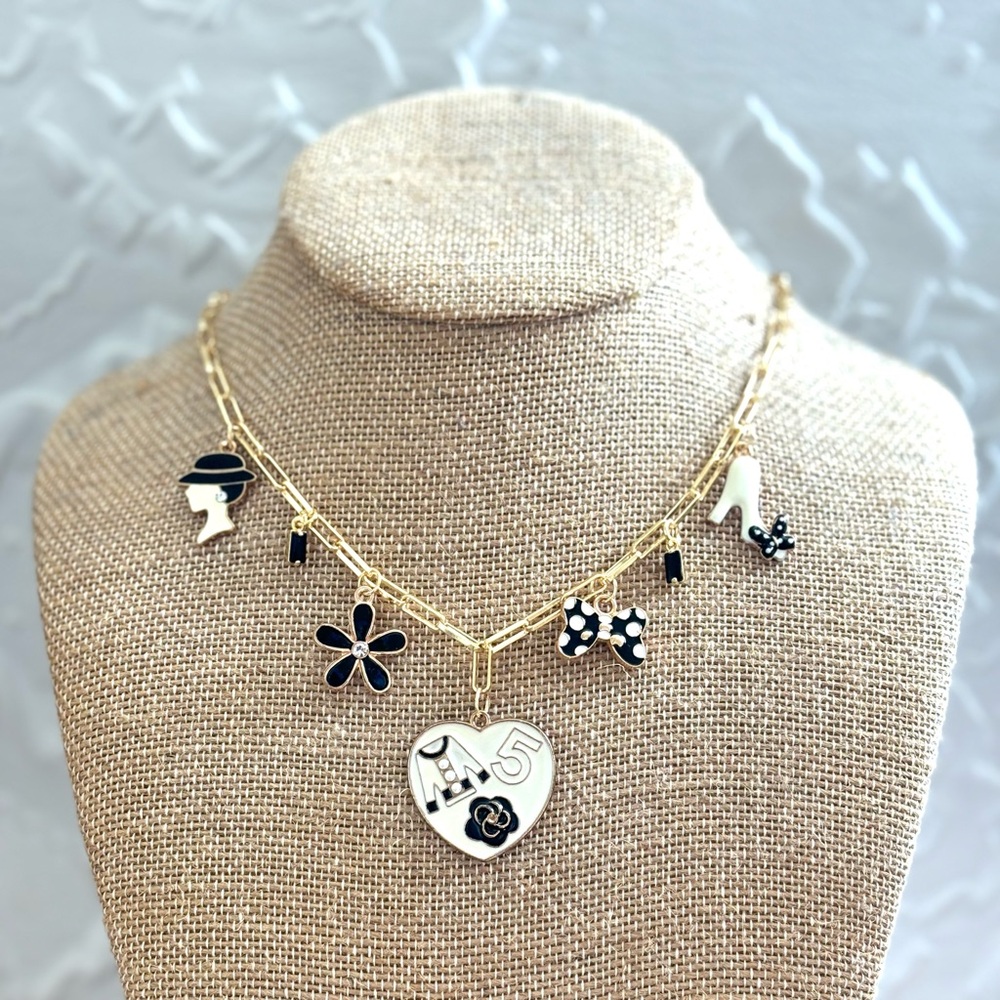 No. 5 Charm Necklace - Black & White